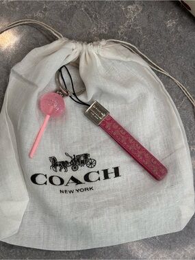 Coach Pink Signature Wristlet Key Fob +Dustie + Lolipop